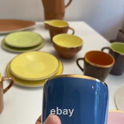 Vtg Royal Worcester Palissy Mardi Gras Coffee Pot Tea Set 21 Pcs MCM 60s 70s