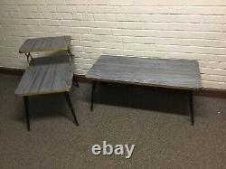 Vtg Set Of MID Century Modern 50s 60s Retro Coffee End Table Set Gray Laminate