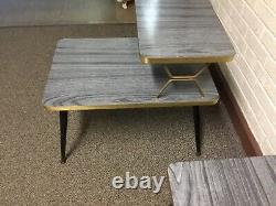 Vtg Set Of MID Century Modern 50s 60s Retro Coffee End Table Set Gray Laminate