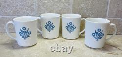 Vtg USA CorningWare Blue Cornflower Ceramic 11 oz Coffee Tea Cups Mugs Set of 4