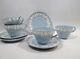 Vtg Wedgwood Queensware Cream On Lavender Shell Rim 4 Cups & Saucers
