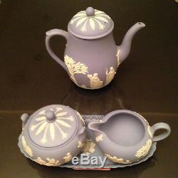 Vtg Wedgwood 4 Pcs Coffee Set Jasperware, Sugar, Creamer & Tray