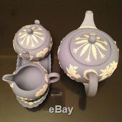 Vtg Wedgwood 4 Pcs Coffee Set Jasperware, Sugar, Creamer & Tray