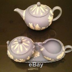 Vtg Wedgwood 4 Pcs Coffee Set Jasperware, Sugar, Creamer & Tray