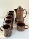 Vtg Wedgwood Pennine Coffee Pot, Creamer Jug, 5 Mugs 1960s England Pottery Set