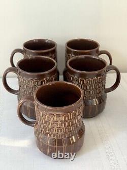 Vtg Wedgwood Pennine Coffee Pot, Creamer Jug, 5 Mugs 1960s England Pottery Set