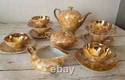 WALBRYZYCH WAWEL Poland Hand Painted marble gold coffee set vintage 1970s vgc