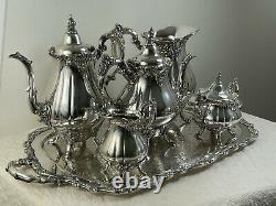 Wallace Baroque Tea & Coffee Set 7 piece Vintage Silverplate Set With Pitcher