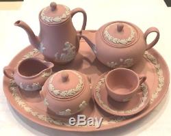 Wedgewood Jasperware Pink Mini Miniature Coffee & Tea Set 10 Piece Vintage