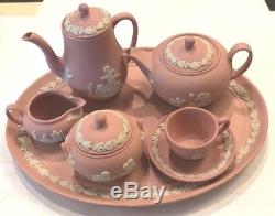 Wedgewood Jasperware Pink Mini Miniature Coffee & Tea Set 10 Piece Vintage