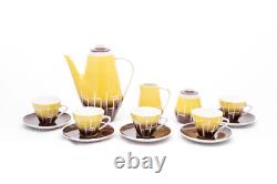 Yellow & brown zig-zags Vintage 5 person Kahla porcelain coffee set Retro