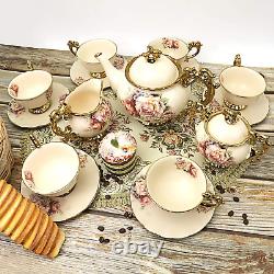 15 Pièces Service à thé en porcelaine britannique à motifs floraux, Ensemble de café en porcelaine vintage, Service à thé de mariage.