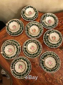 1950 9 Tasses De Soucoupe Vintage Gâteau Plaque W. J Schmidt Porcelaine Set Handpaint Thé