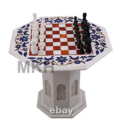 22 Marble Inlay Chess Board Set Vintage Stone Pieces Table Basse Marquitry