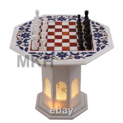 22 Marble Inlay Chess Board Set Vintage Stone Pieces Table Basse Marquitry
