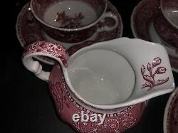 23 Pc Vintage Copeland Spode Camilla Red Victorian Tea Coffee Set Service Pour 9