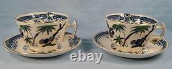 2 Paniers Kenyan Blue Cup & Saucer Wood & Sons Woods Ware Hand Painted Trees (o4)