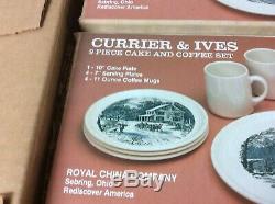 3 Sets Boîtes Usine Vtg Currier & Ives Royal China Coffee Saucer 9 Piece Gâteau