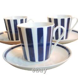 3 Tasses De Café Danoises Et Sauces Danild Dan-ild Par Lyngby Blue Stripe