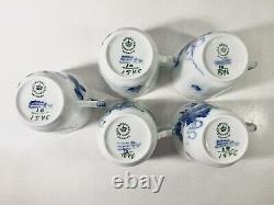 5x Royal Copenhagen Blue Flower 1546 Demitasse Coffee Cups And Saucers