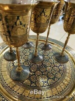 8 Pcs Vintage Laiton Cuivre Cuve Énorme Pot Dallah Plateau Grand Café Set Arabe Islamique