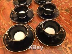 8 Tasses Vintage 8 Soucoupe Pot Lait Sucre Echt Cobalt Pologne Porcelaine Set Café