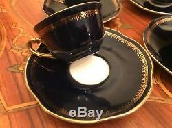 8 Tasses Vintage 8 Soucoupe Pot Lait Sucre Echt Cobalt Pologne Porcelaine Set Café
