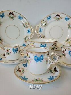 Ancien Plateau À Thé Minton, Papillon Et Ruban Turquoise