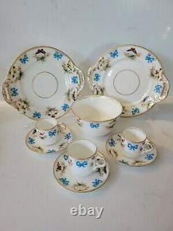 Ancien Plateau À Thé Minton, Papillon Et Ruban Turquoise