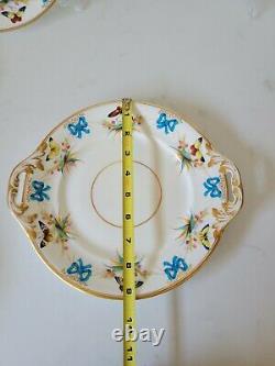 Ancien Plateau À Thé Minton, Papillon Et Ruban Turquoise