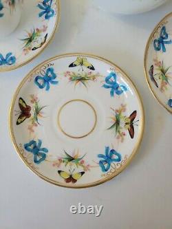 Ancien Plateau À Thé Minton, Papillon Et Ruban Turquoise