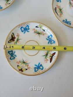 Ancien Plateau À Thé Minton, Papillon Et Ruban Turquoise