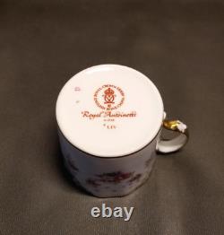 Antique Royal Crown Derby Royal Antoinette Coffee Cup & Saucer Set Vtg