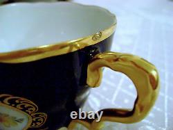 Antique Vtg Bavière Allemande Lindner Kueps HP Porcelaine Cobalt Blue Tea Coffee Set