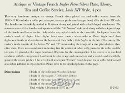 Antiquité Vintage Française Saglier Frères Plateau Argent Thé Et Café Ébène 4 Pcs