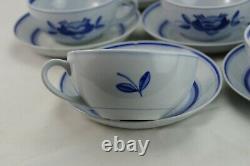 Arabia Finland Blue Rose Coffee Cup & Saucer Set De 7 Vintage