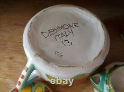 Desimone (de Simone) Peint À La Main Vintage Coffee/ Tea Set Made In Italy, Signé