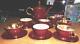 Ensemble à Café Demi-tasse Rare De Stavangerflint, 15 Pièces, Rouge Foncé Et Doré Lustre