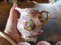 Ensemble à café en porcelaine vintage antique de Bavière / 12 tasses et soucoupes demi-format + 2 pièces