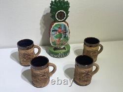 Ensemble de (4) tasses à café TIKI vintage de Paul Marshall et carafe hawaïenne polynésienne