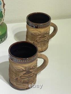 Ensemble de (4) tasses à café TIKI vintage de Paul Marshall et carafe hawaïenne polynésienne