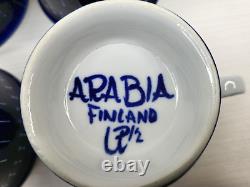Ensemble de 4 tasses à pied Arabia Finland Valencia Vintage Bleu Blanc Lot de tasses à café thé
