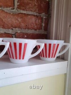 Ensemble de 4 tasses à thé/café en verre de lait à rayures rouges et blanches de style vintage Hazel Atlas
