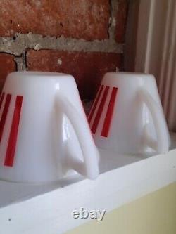 Ensemble de 4 tasses à thé/café en verre de lait à rayures rouges et blanches de style vintage Hazel Atlas