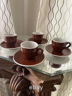 Ensemble de 5 tasses à café et soucoupes vintage en céramique brune ACF Italie