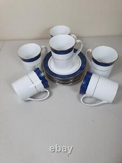 Ensemble de café et de thé bleu Vintage NORITAKE Japan Maestro avec soucoupe tasse 12 pièces bordure dorée NEUF