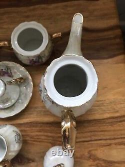 Ensemble de café et de thé en porcelaine japonaise Fragonard Lovers nacrée et vintage