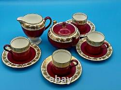 Ensemble de café expresso en porcelaine vintage Wedgwood Whitehall Ruby Powder de 10 pièces.