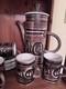 Ensemble De Café Pour Six En Poterie Des Cinque Ports, Rye, Angleterre, Marron, Vintage Des Années 1970