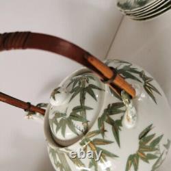 Ensemble de café / thé japonais vintage en bambou / paysage - 14 pièces